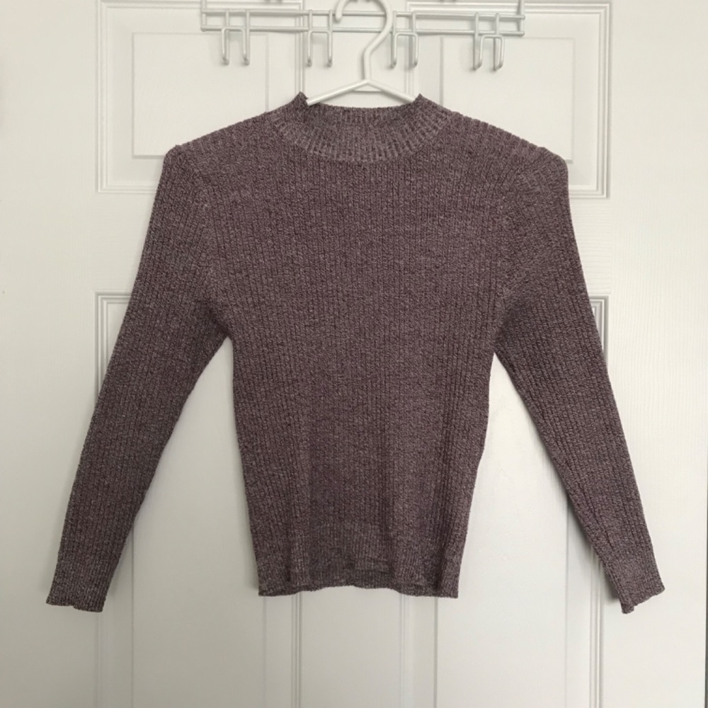 FOREVER 21 Ribbed Crew Neck Top S Fit Purple Mauve Long Sleeve